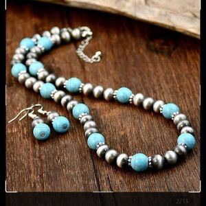 BOGO Elegant Silver and Turquoise Jewelry Set
